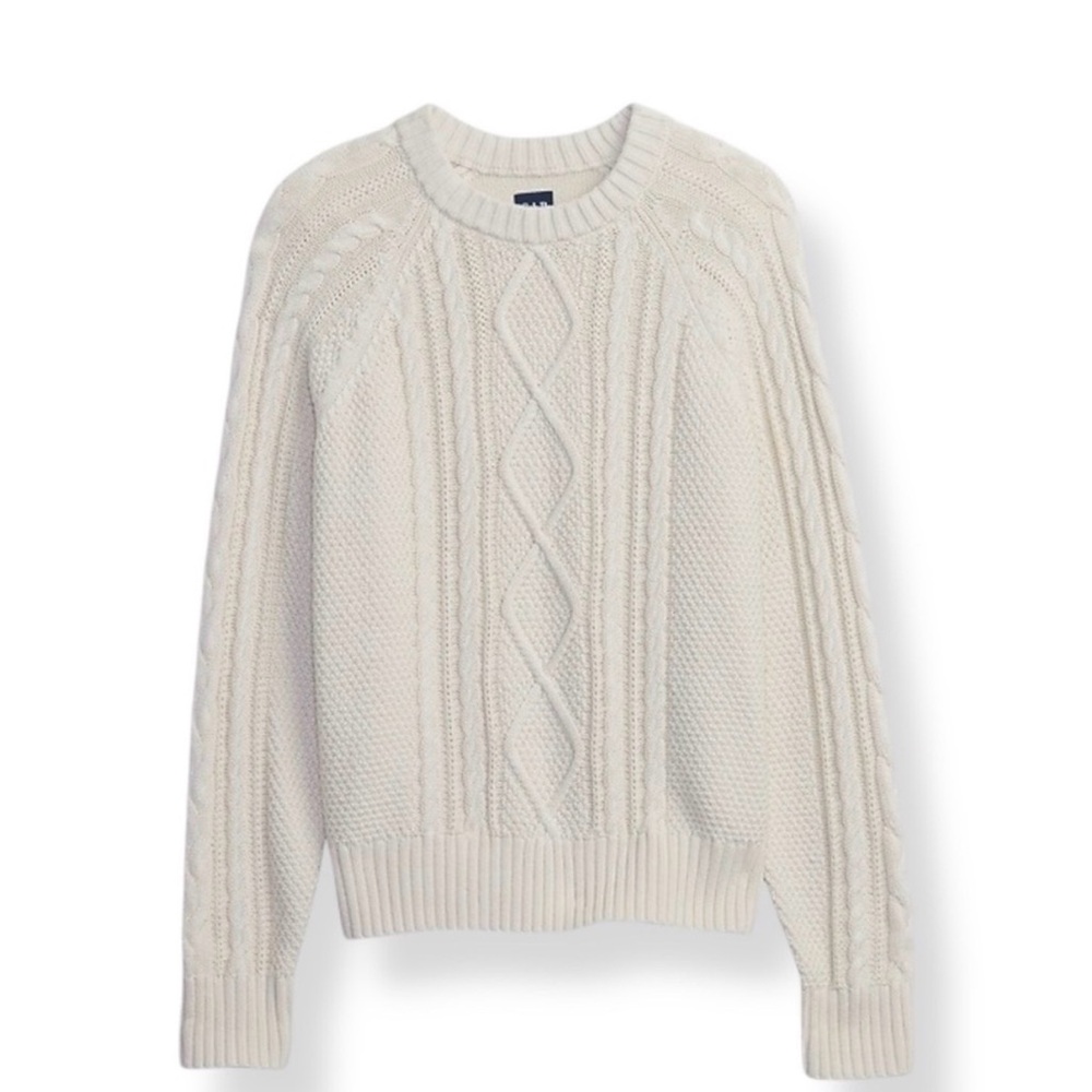 GAP Cream Cableknit Crewneck Sweater Size L